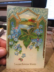 F25 Old VICTORIAN ERA HAPPY BIRTHDAY Postcard Mansfield Tiffin Ohio Ivy Leaf - Picture 1 of 2