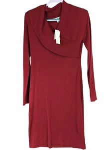 Kenneth Cole NY Women size M Sweater Dress Claret Long Sleeve Sheath Classic Red - Picture 1 of 12