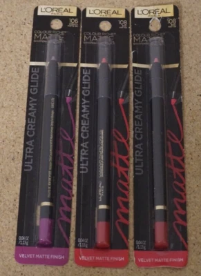 Loreal Colour Riche Matte Lip Liner Different Shades 106 + 2x 108 Velvet Matte - Image 1 of 3