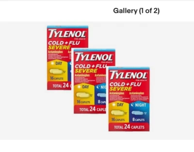 (Paquete de 3) Comprimidos TYLENOL Resfriado y Gripe Severos Día/Noche 24 unidades ~ Exp 11/2025 Foto 1 de 4