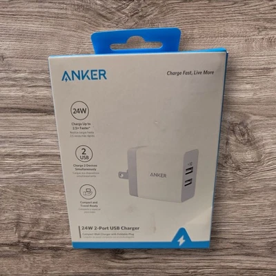 Зарядное устройство настенное компактное Anker порт питания 24 Вт адаптер 2 порта USB быстрая зарядка - Изображение 1 из 2