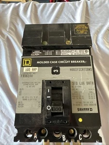 SQUARE D FA36100 100A 600V 3P I-Line Circuit Breaker 100 Amp 3 Pole Black .#011 - Picture 1 of 12