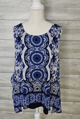 Alfani Womens Sleeveless Tank Top Shirt Blouse Blue And White Size XL - Image 1 of 4