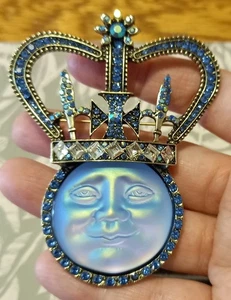 Brooch PENDANT Seaview MOONFACE Crown LOVELY Fab SPARKLY Vintage Style - Picture 1 of 17