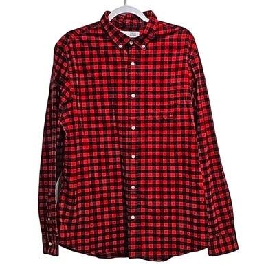 Old Navy Mens Everyday Regular Fit Built in Flex Red Black Flannel Shirt Sz XLT - Image 1 of 4