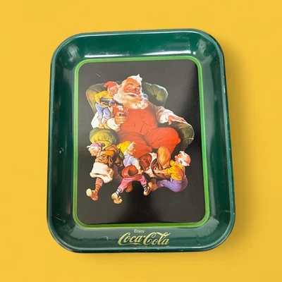 Vintage 1982 Coca-Cola Serving Tray Featuring Santa Claus and His Elves - Image 1 of 4