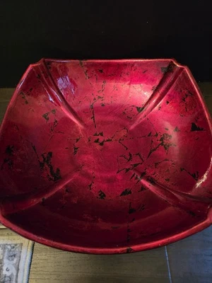 "Gran cuenco decorativo lacado rojo de 16"" negro acabado envejecido cuadrado moderno" Foto 1 de 4
