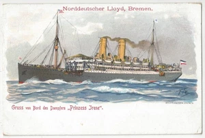 Barco de vapor Norddeutscher Lloyd Bremer 1905 - barco Princess Irene Ocean Liner - Imagen 1 de 2