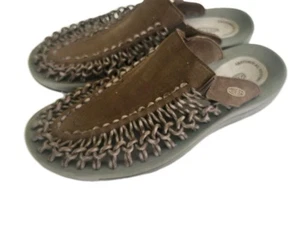 Keen Uneek Slide Slip On Mule Sandal Men 9.5M Brown Leather Rope Cord Weave $140 - Picture 1 of 7