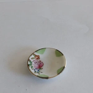 Vtg Dollhouse Miniatures Porcelain Round Floral Gold Trim Platter 1.25"D Japan - Picture 1 of 4