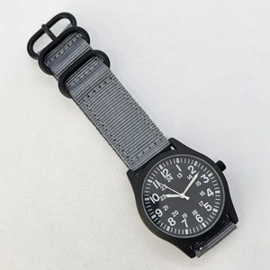42MM Men's Field Watch Black Case Black Dial Gray Canvas Band Straps - Picture 1 of 13