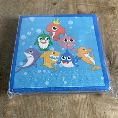 Pack de 50 servilletas de almuerzo Baby Shark 6,5", cumpleaños para niños, suministros para fiestas infantiles Foto 1 de 4