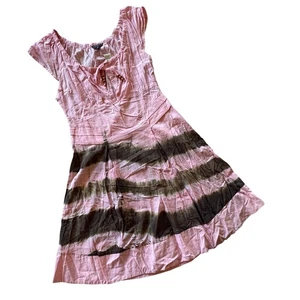 Abito Chaudry KC Sample donna Med rosa marrone tie-dye color block boho midi nuovo con etichette - Foto 1 di 9