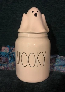 Rae Dunn Spooky Ghost Topper Canister Halloween Retired Fall Decor - Picture 1 of 7
