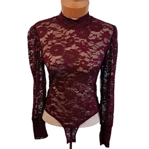 Medium /LG Womens Lace Body Suit Cherry Puff Sleeves NWT Lace Elegant - Bild 1 von 4