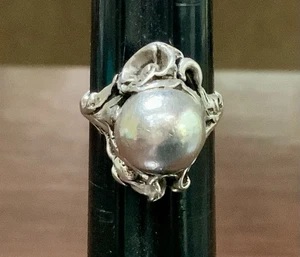 VINTAGE JUGENDSTIL RING STERLINGSILBER PERLE BLUME GRÖSSE 8 3/4 SCHWER - Bild 1 von 14