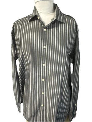 Jack Stone by Thomas Dean Mens Shirt XL Button Down Charcoal Striped Flip Cuffs - Image 1 of 4