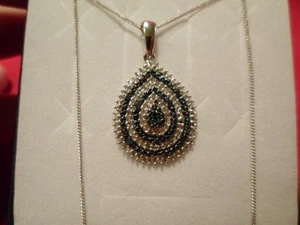 Blue & White Diamond Pendant w/Adjustable Chain in Platinum Over 925 Sterling - Foto 1 di 5