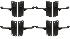 Matt black door handles pack of 4 (pairs)  Victorian Scroll  120x42mm - Picture 1 of 2