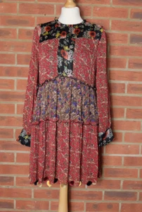 ZARA Multicoloured Patchwork Print Pom Pom Bobble Mini Dress Size Small - Picture 1 of 11