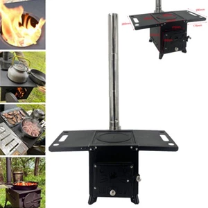 Portable Wood Burning Cooking Stove With Pipe Camping Tent Heating Stove - Picture 1 of 12