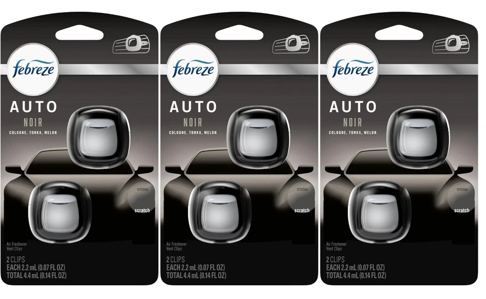 Febreze Auto Car Air Freshener Air Vent Clip Noir Scent 2 Pack