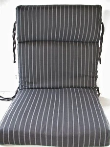100% Acrylic Patio Chair Cushion ~ Graphite Ticking Stripe ~ 21.5 x 44 x 4 NEW - Picture 1 of 4