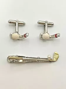 golf themed cufflinks and tie tack - Picture 1 of 6