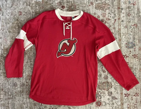 REEBOK NEW JERSEY DEVILS RED SWEATSHIRT THERMAL PULLOVER COTTON MENS 2XL XXL EUC Cover