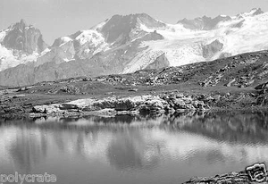 Paysage montagne Alpes lac reflets Tirage d'après négatif photo ancien deb. XXe  - Picture 1 of 1