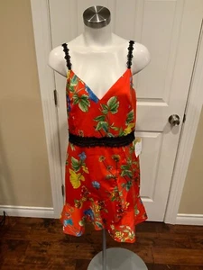 Mini Abito Alice + Olivia Rosso Stampa Floreale con Spalline in Pizzo Nero, Taglia 12 Nuovo con etichette! - Foto 1 di 8