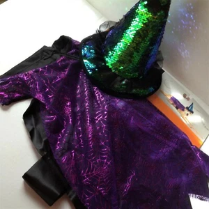 Pet WITCH COSTUME SET M/L NEW Vest & SEQUIN HAT HEADPIECE DOG 2pc Sparkle - Picture 1 of 2