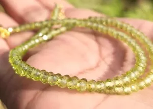 AAA+ Green Peridot Faceted Round 2-3MM Gemstone Beaded Handmade Necklace 18" - Picture 1 of 10