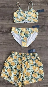 NWT Abercrombie Kids Lemon Two Piece Swimsuit And Matching Shorts , Sz 15-16 - Picture 1 of 11