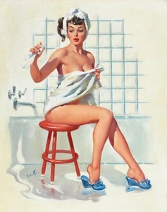 JOYCE BALLATYNE Pin-Up Poster or Canvas Print "Bathing Pin-up" Girl in Shower - Picture 1 of 1