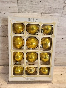 Vintage Stechpalme Weihnachtsschmuck Glas Gold 12 insgesamt Weihnachtsbaum - Bild 1 von 3