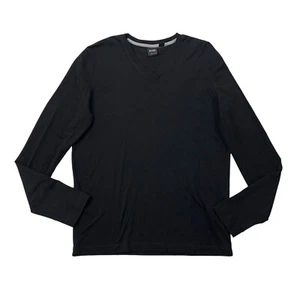 Hugo Boss T Shirt Mens M Medium Black SLIM Fit V Neck Long Sleeve Stretch Cotton - Picture 1 of 10