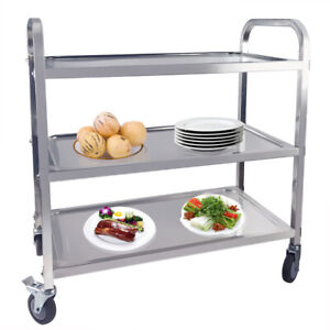 3 Tier Kitchen Trolley Stainless Steel Food Trolley Cart Utility Dining Service 