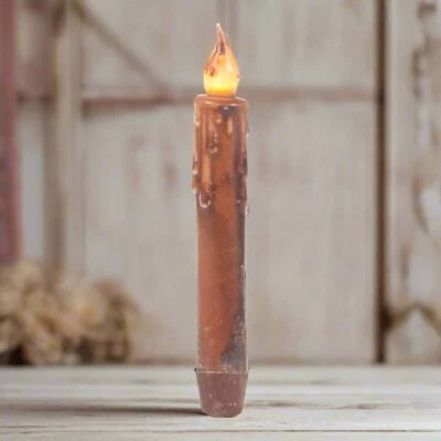 Primitive/Country Brown 7" Battery Operated Flameless Taper Candle W/ Timer - Image 1 of 2