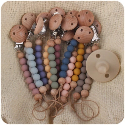 Anti-drop Chain Pacifier Clips Nipple Clips Baby Dummy Clips Appease Wooden  ♡ - Image 1 of 4