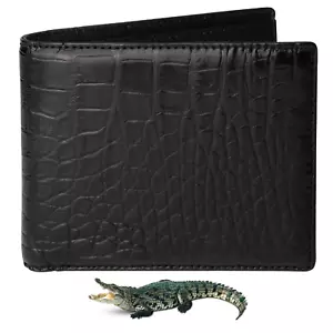 Black Crocodile Leather Wallet Real Leather Skin Men's Bifold Wallet Handmade - Picture 1 of 9