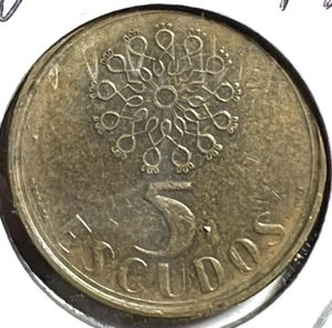 1986 5 Escudos Portugal K#632 sehr guter Zustand Messing - Bild 1 von 2