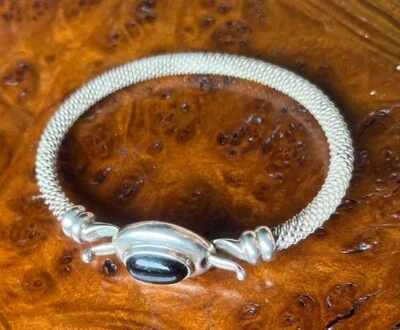 ESPO SIG Esposito 925 Sterling Silver Mesh Chain Hook Pendant Onyx Eye Bracelet - Image 1 of 4