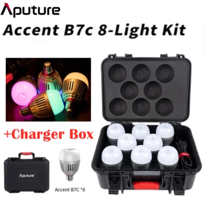 Aputure Accent B7C 8-Light Kit RGBWW LED Light Bulb 2000K-10000K+ Charger BOX - Image 1 of 4