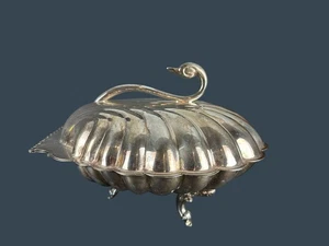 Leonard Silverplate Clam Shell Swan Handle Design Hinged Warmer Ornate Tripod - Picture 1 of 19