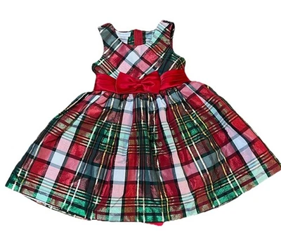 Vestido Bonnie Jean Niñas Vacaciones Navidad Rojo Verde Cuadros Talla 4 Fiesta Niños Foto 1 de 4