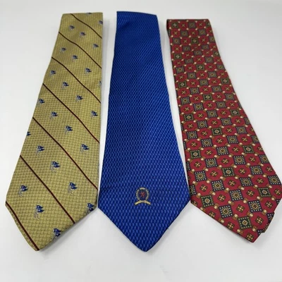 Tommy Hilfiger Corbatas Para Hombre Talla Única Seda Rojo Azul Amarillo Patrón Lote De 3 EE. UU. Foto 1 de 4