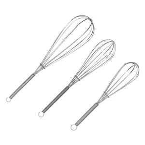 Stainless Steel Whisk Set - 8"+10"+12" Thin Handle Wisk Balloon Wire Whisks K... - Foto 1 di 8