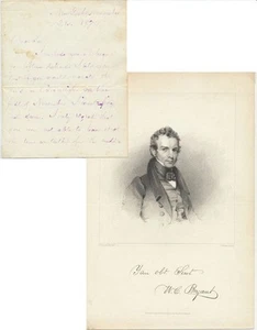 William Cullen Bryant / Carta autógrafa firmada / Sin firmar grabado en acero - Imagen 1 de 1