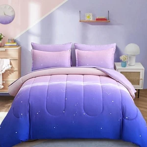 Girls Comforter Set King Size Rainbow Ombre Purple Lavender Pink Bedding Set ... - Picture 1 of 7